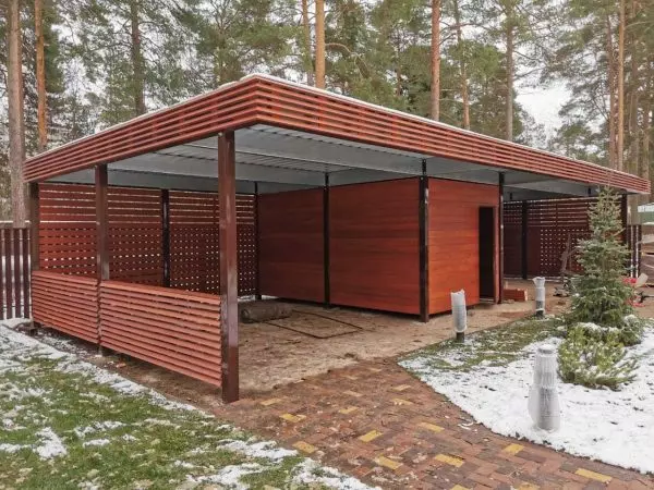 СОВРЕМЕННЫЙ ОДНОСКАТНЫЙ НАВЕС С ГАРАЖОМ И ПОДСОБКОЙ — Закрытые навесы